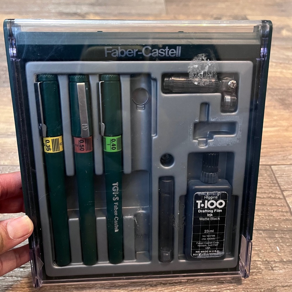 Faber-Castell TG1-S Technical Drawing Pen Set 0.35 0.40 0.50 Higgins T-100 Ink